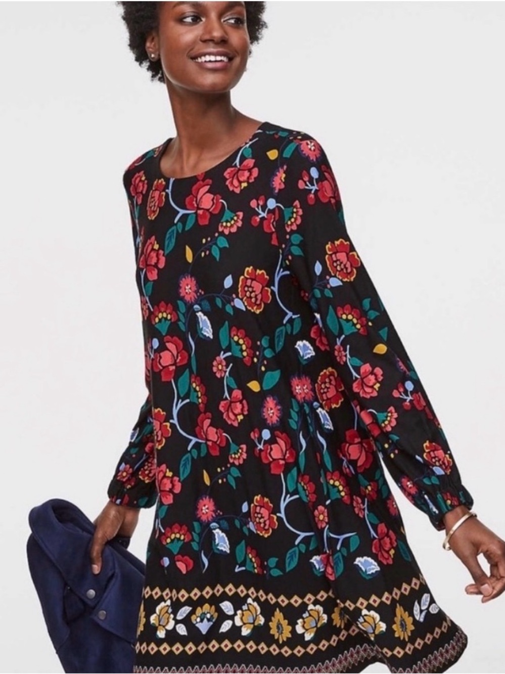 LOFT Floral Multi Colored Stretch  Swing Dress XS